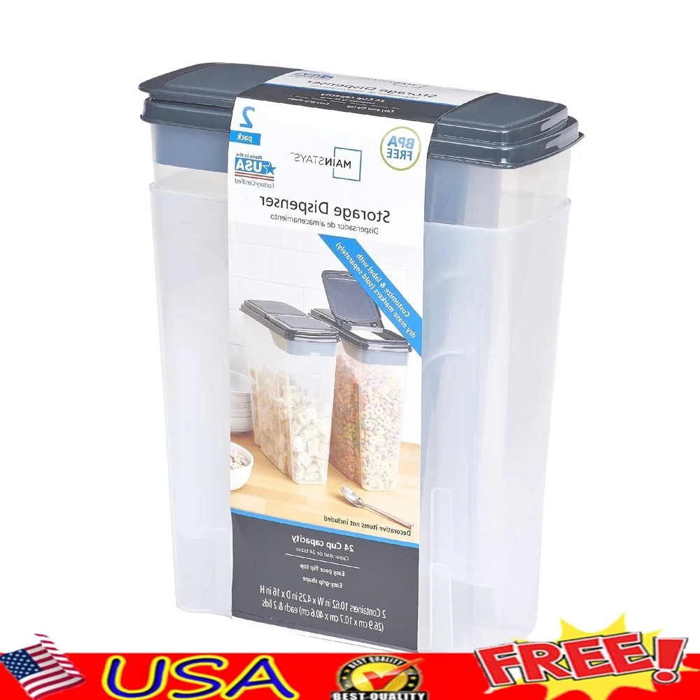 Food Storage Quart Containers - 2-Pack Plastic Cereal Dispenser Containers 6